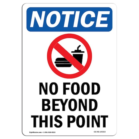 Signmission OSHA Notice Sign, 18" Height, No Food Beyond This Point Sign With Symbol, Portrait OS-NS-D-1218-V-14560